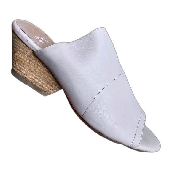 Eileen Fisher Juju Peep Toe Leather Mule Wedge Slides Size 8 Ivory Taupe - Picture 1 of 8